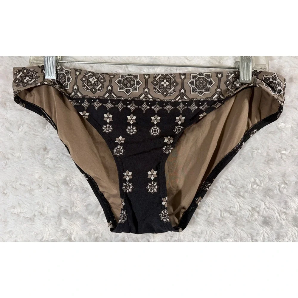 Juicy Couture Beach Royalty Smocked Bandeau Black Tan Large Tankini Bikini Set